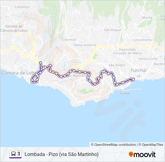 Mapa da linha do autocarro 3.