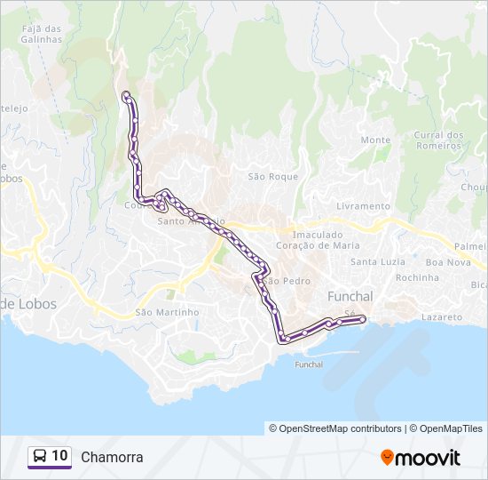 Mapa da linha do autocarro 10.