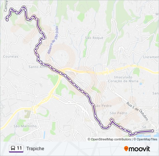 Mapa da linha do autocarro 11.