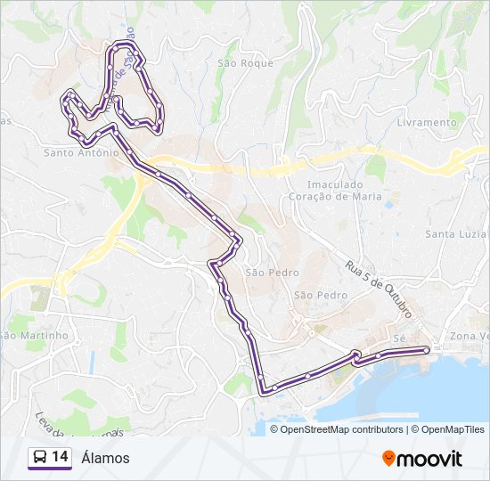 Mapa da linha do autocarro 14.