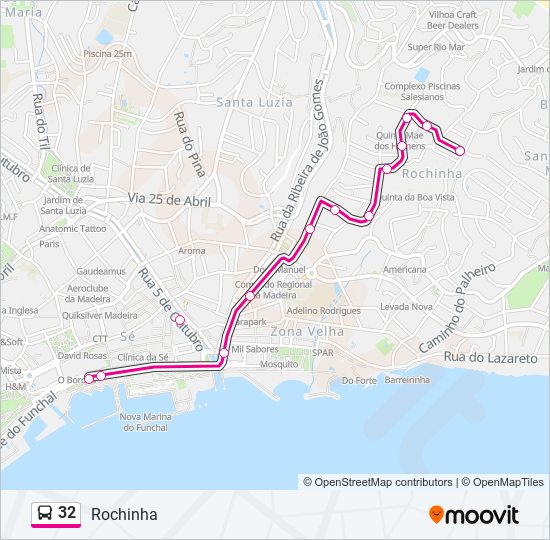 Mapa da linha do autocarro 32.