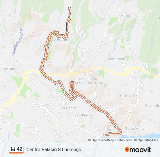 Mapa da linha do autocarro 42.