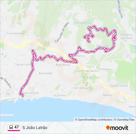 Mapa da linha do autocarro 47.