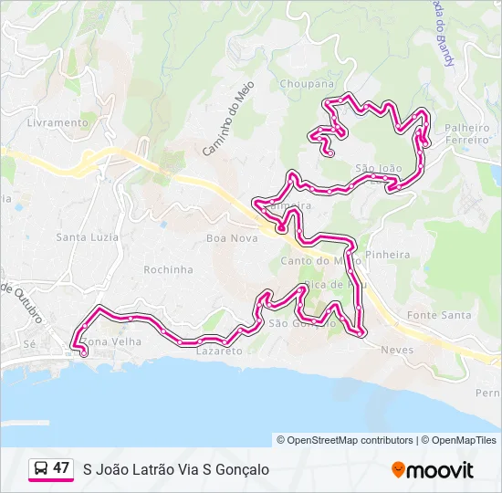 Mapa da linha do autocarro 47.
