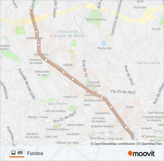 Mapa da linha do autocarro 49.