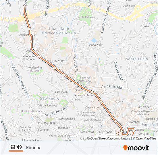 Mapa da linha do autocarro 49.