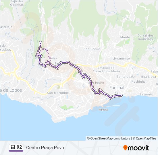 Mapa da linha do autocarro 92.