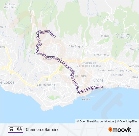 Mapa da linha do autocarro 10A.