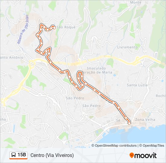 Mapa da linha do autocarro 15B.