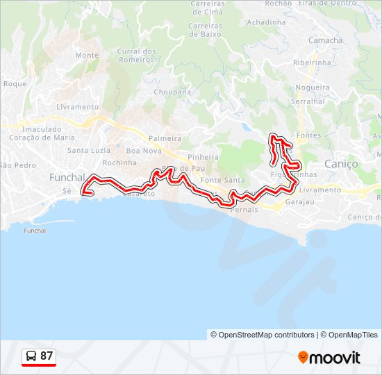 Mapa da linha do autocarro 87.