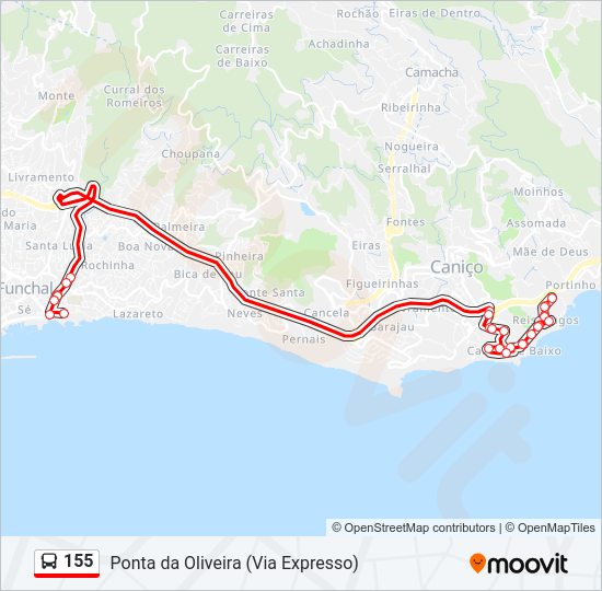 Mapa da linha do autocarro 155.