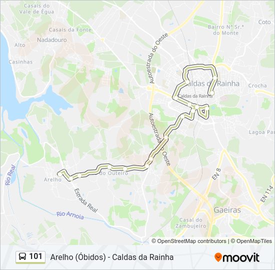 Mapa da linha do autocarro 101.