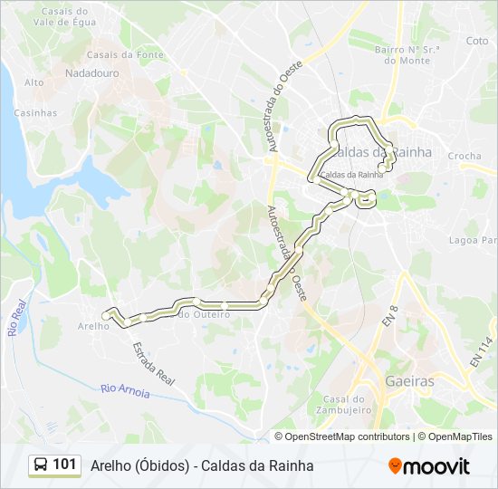 Mapa da linha do autocarro 101.