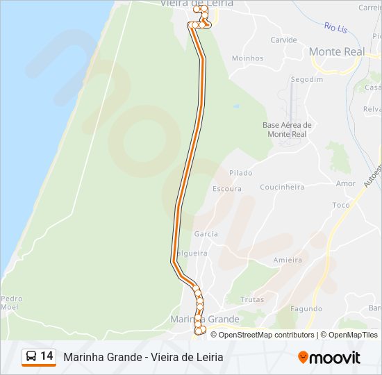 Mapa da linha do autocarro 14.