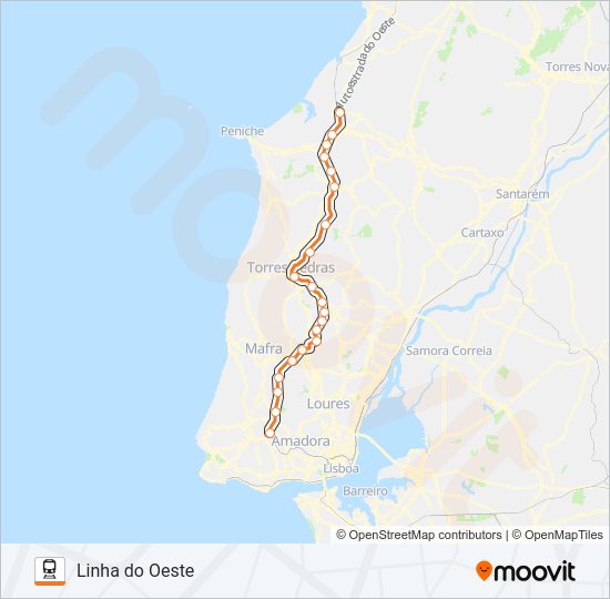 Mapa da linha do comboio L. OESTE.