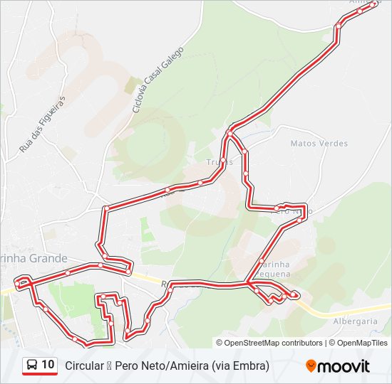 Mapa da linha do autocarro 10.