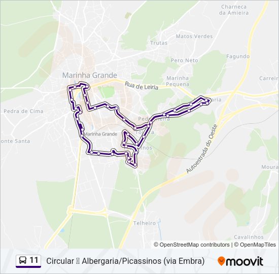 Mapa da linha do autocarro 11.
