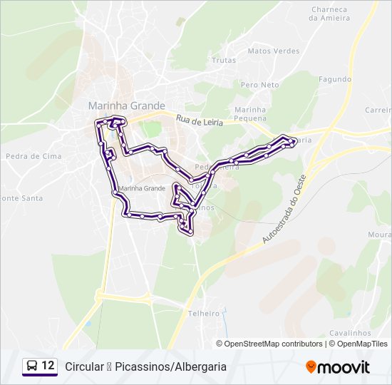 Mapa da linha do autocarro 12.