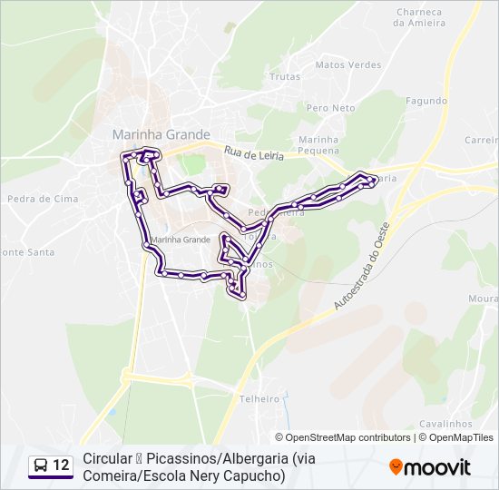 Mapa da linha do autocarro 12.