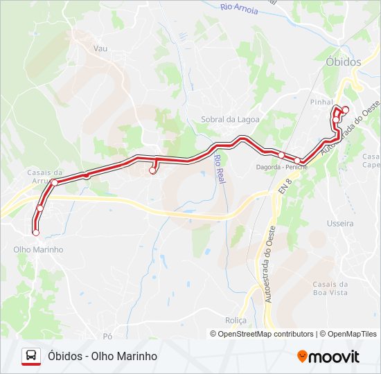 Mapa da linha do autocarro ÓBIDOS - OLHO MARINHO.