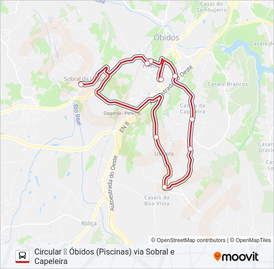 Mapa da linha do autocarro CAPELEIRA - SOBRAL - PINHAL.