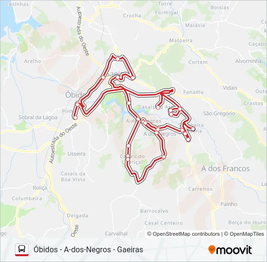 ÓBIDOS - A-DOS-NEGROS - GAEIRAS Bus Line Map