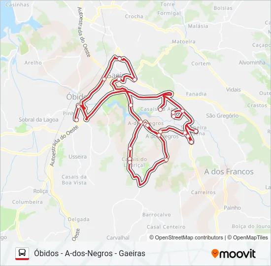 ÓBIDOS - A-DOS-NEGROS - GAEIRAS Bus Line Map