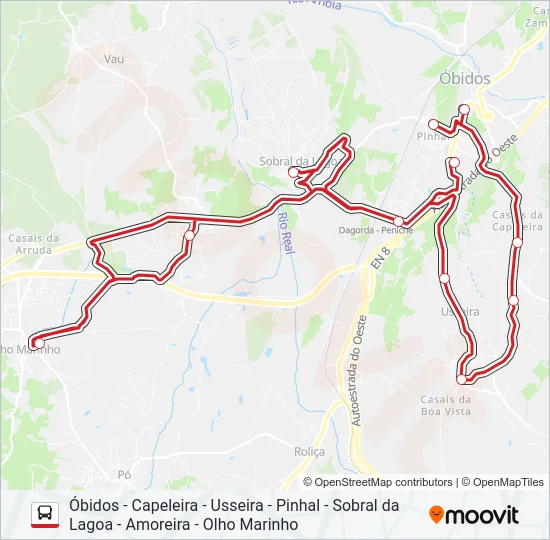 ÓBIDOS - USSEIRA - OLHO MARINHO Bus Line Map