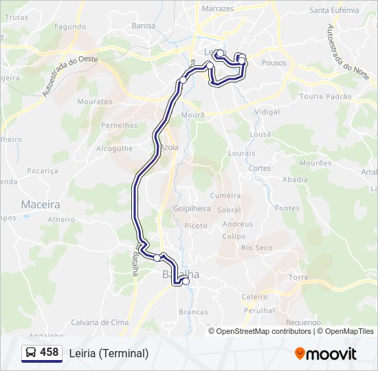 Mapa da linha do autocarro 458.