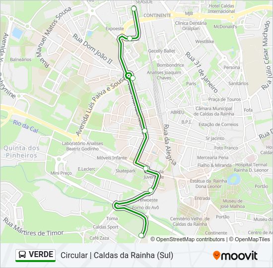 Mapa da linha do autocarro VERDE.