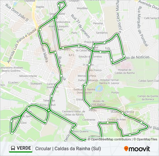 Mapa da linha do autocarro VERDE.