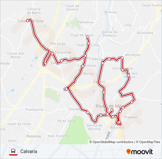 Mapa da linha do autocarro VERMELHA.