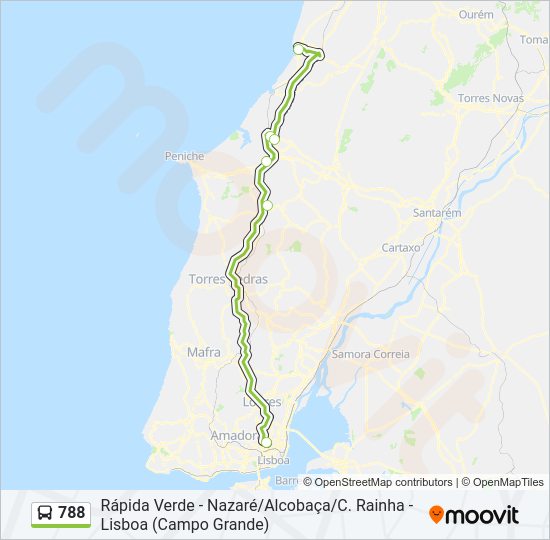 Mapa da linha do autocarro 788.
