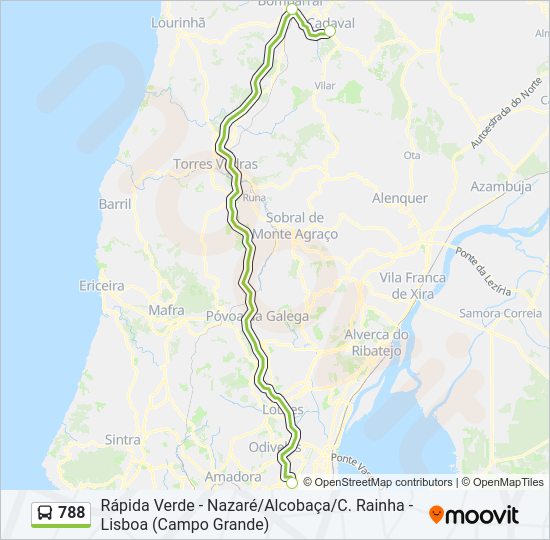 Mapa da linha do autocarro 788.