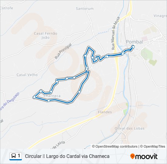 Mapa da linha do autocarro 1.
