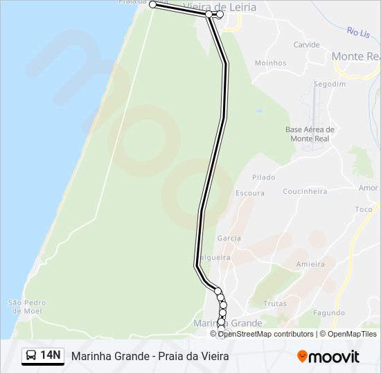 Mapa da linha do autocarro 14N.