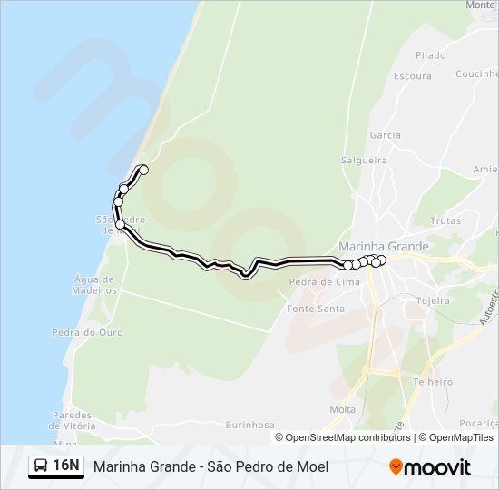 Mapa da linha do autocarro 16N.