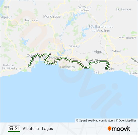 Mapa da linha do autocarro 51.