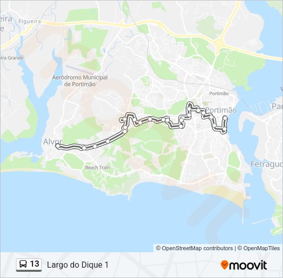 Mapa da linha do autocarro 13.