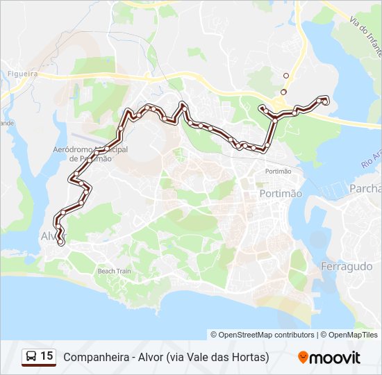 Mapa da linha do autocarro 15.