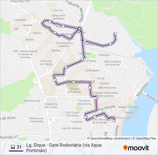 Mapa da linha do autocarro 31.