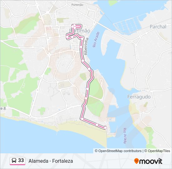 Mapa da linha do autocarro 33.