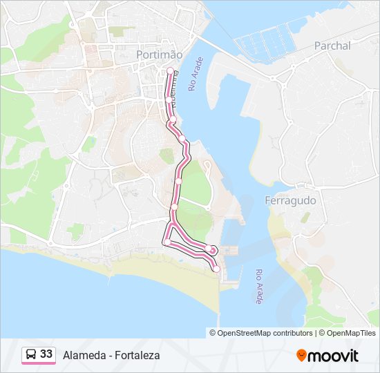 Mapa da linha do autocarro 33.