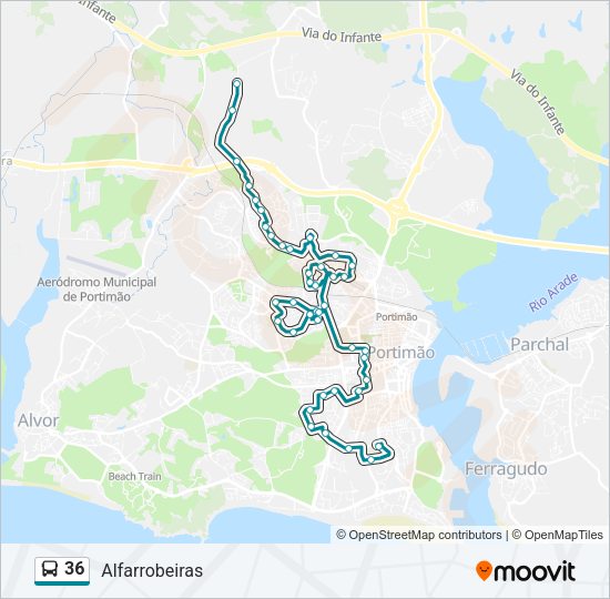 Mapa da linha do autocarro 36.