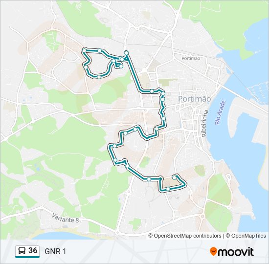 Mapa da linha do autocarro 36.