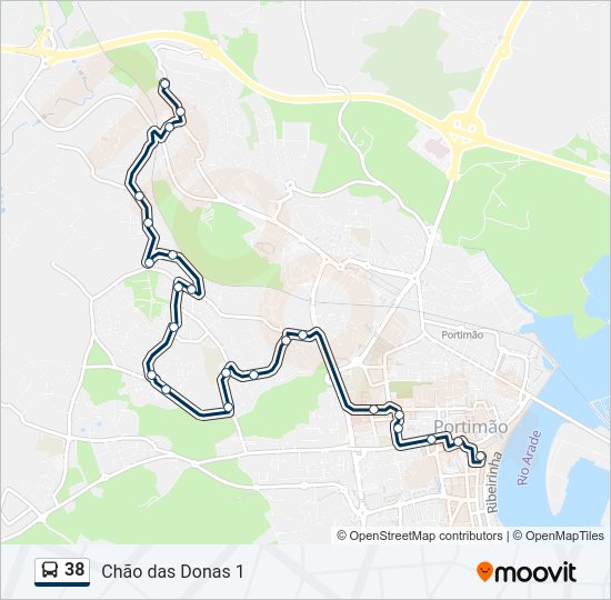 Mapa da linha do autocarro 38.