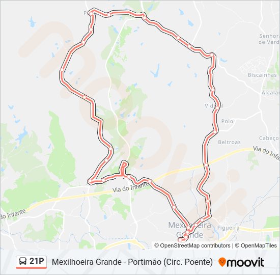 Mapa da linha do autocarro 21P.