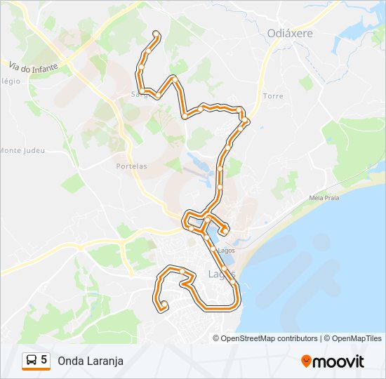 Mapa da linha do autocarro 5.