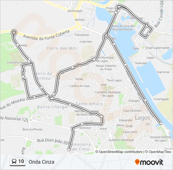 Mapa da linha do autocarro 10.