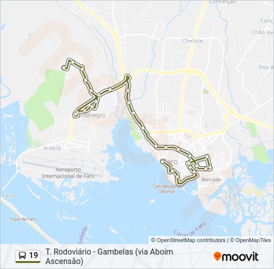 Mapa da linha do autocarro 19.